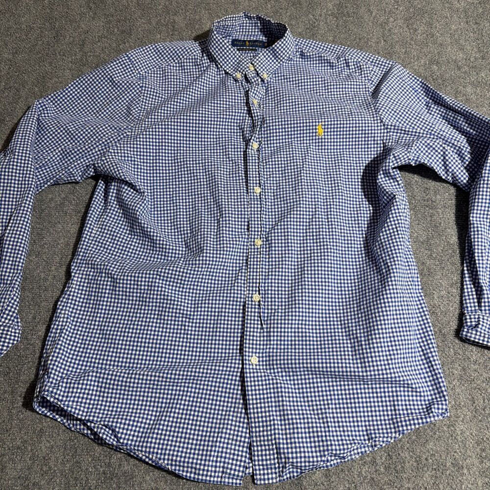 Ralph Lauren Shirt Mens XL Blue Check Button Down Long Sleeve Slim Fit Cotton